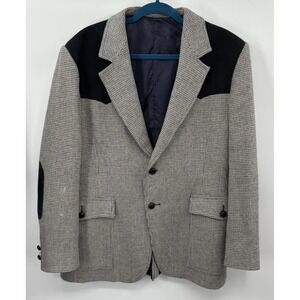 Mens Pendleton Wool Tweed Leather Western Cowboy Jacket Blazer Gray/Black Sz 44